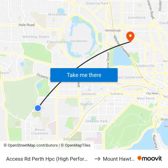 Access Rd Perth Hpc (High Performance Ctr) to Mount Hawthorn map