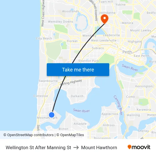 Wellington St After Manning St to Mount Hawthorn map