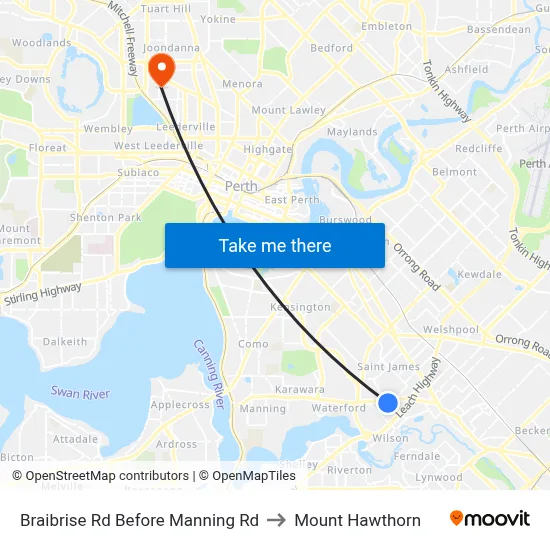 Braibrise Rd Before Manning Rd to Mount Hawthorn map