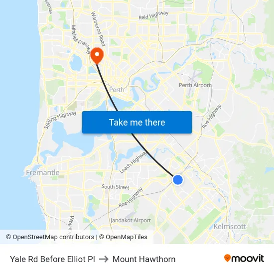 Yale Rd Before Elliot Pl to Mount Hawthorn map