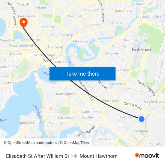 Elizabeth St After William St to Mount Hawthorn map