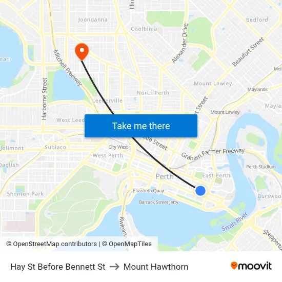 Hay St Before Bennett St to Mount Hawthorn map