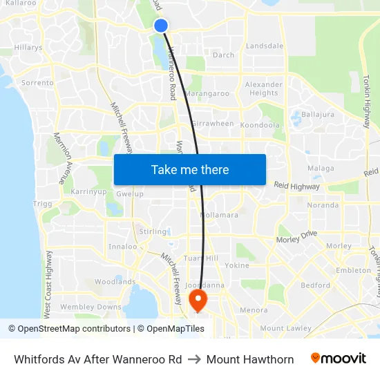 Whitfords Av After Wanneroo Rd to Mount Hawthorn map