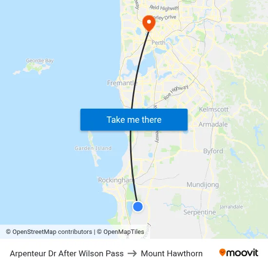 Arpenteur Dr After Wilson Pass to Mount Hawthorn map