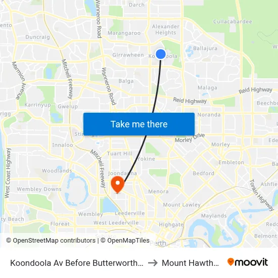 Koondoola Av Before Butterworth Av to Mount Hawthorn map