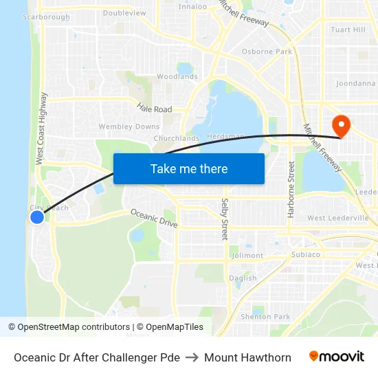 Oceanic Dr After Challenger Pde to Mount Hawthorn map