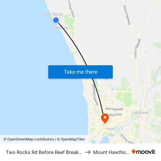 Two Rocks Rd Before Reef Break Dr to Mount Hawthorn map