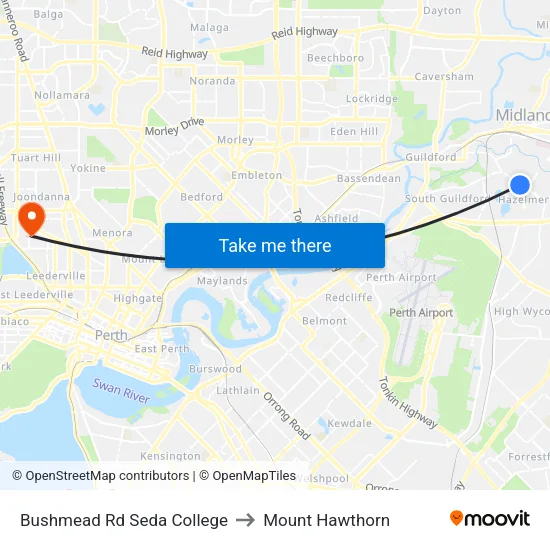 Bushmead Rd Seda College to Mount Hawthorn map