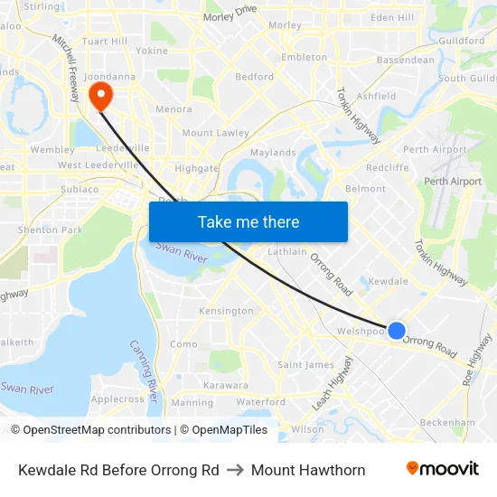 Kewdale Rd Before Orrong Rd to Mount Hawthorn map