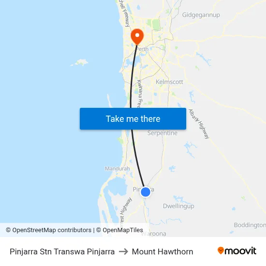 Pinjarra Stn Transwa Pinjarra to Mount Hawthorn map