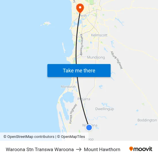 Waroona Stn Transwa Waroona to Mount Hawthorn map