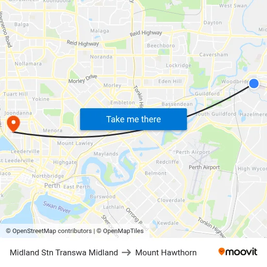 Midland Stn Transwa Midland to Mount Hawthorn map