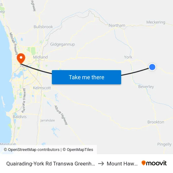 Quairading-York Rd Transwa Greenhills Turnoff to Mount Hawthorn map
