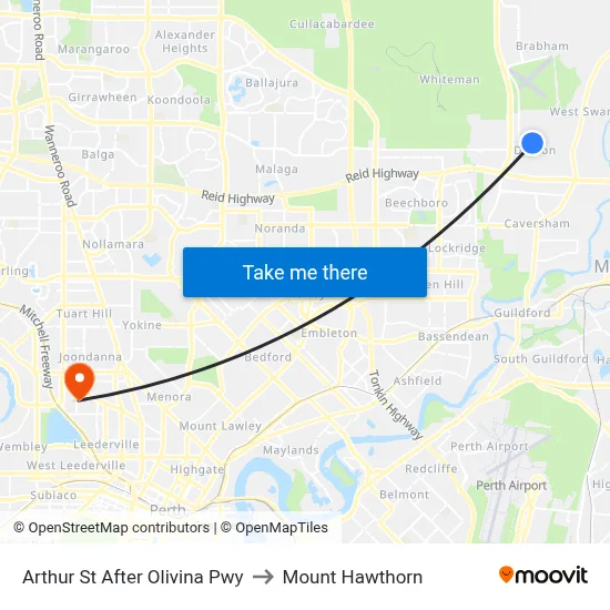 Arthur St After Olivina Pwy to Mount Hawthorn map