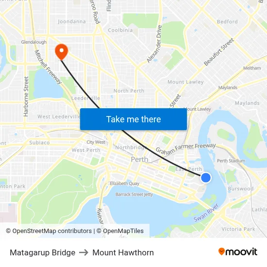 Matagarup Bridge to Mount Hawthorn map
