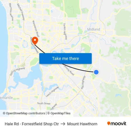 Hale Rd - Forrestfield Shop Ctr to Mount Hawthorn map