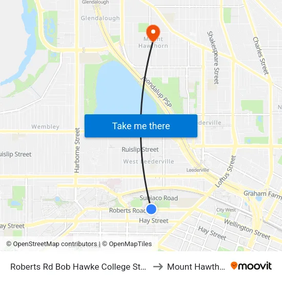 Roberts Rd Bob Hawke College Stand 1 to Mount Hawthorn map