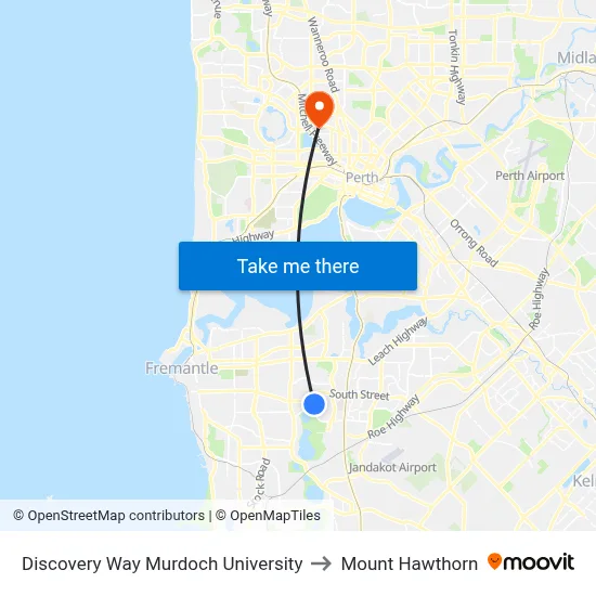 Discovery Way Murdoch University to Mount Hawthorn map