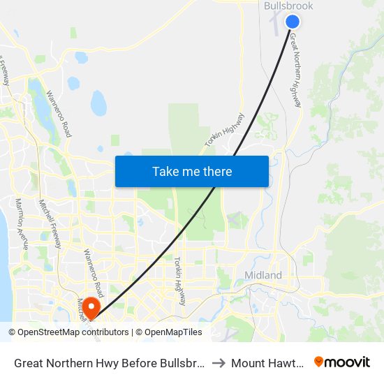 Great Northern Hwy Before Bullsbrook Rd to Mount Hawthorn map