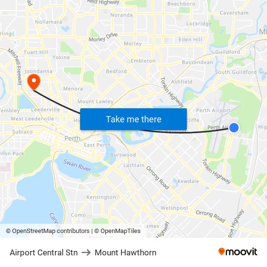 Airport Central Stn to Mount Hawthorn map