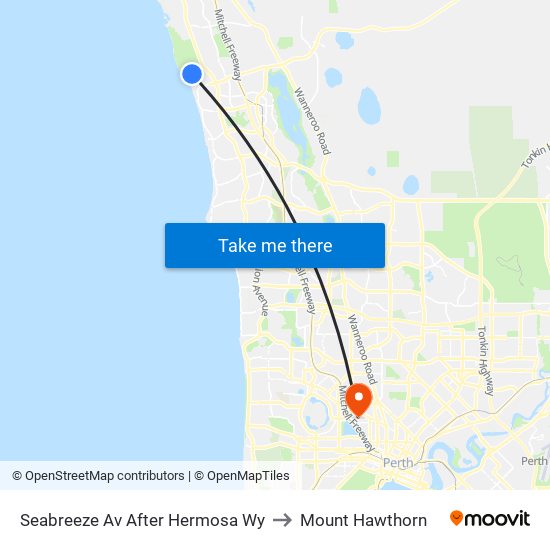 Seabreeze Av After Hermosa Wy to Mount Hawthorn map