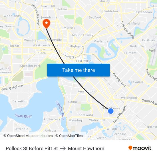 Pollock St Before Pitt St to Mount Hawthorn map