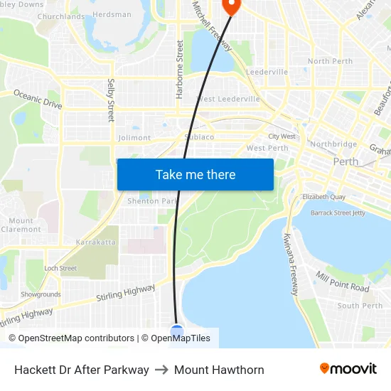 Hackett Dr After Parkway to Mount Hawthorn map