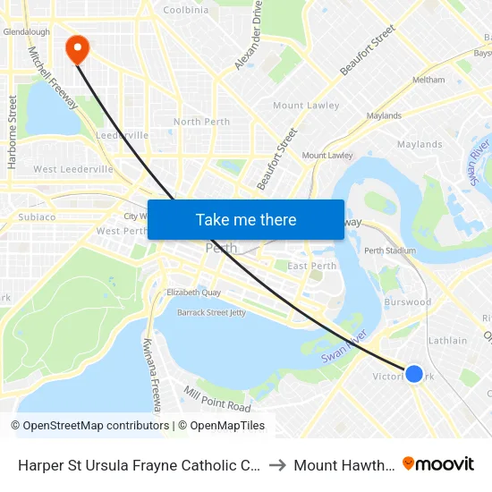 Harper St Ursula Frayne Catholic College to Mount Hawthorn map