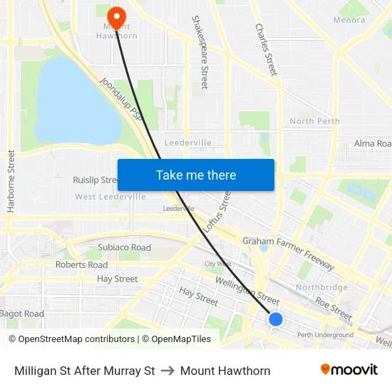 Milligan St After Murray St to Mount Hawthorn map