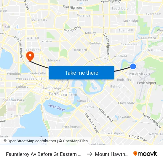 Fauntleroy Av Before Gt Eastern Hwy to Mount Hawthorn map