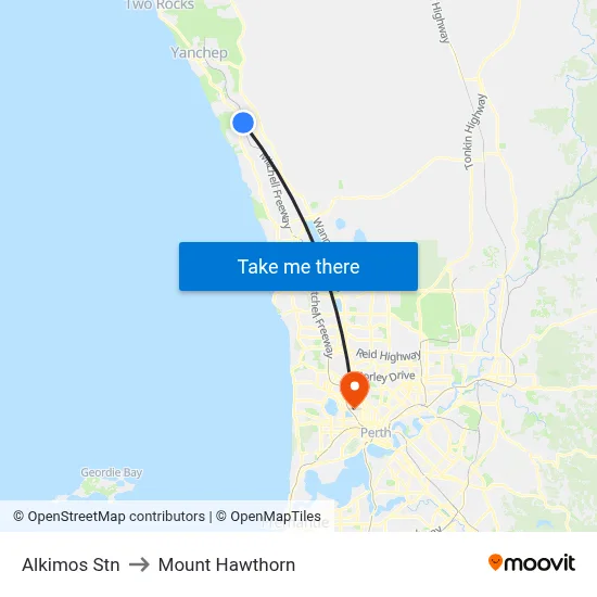 Alkimos Stn to Mount Hawthorn map