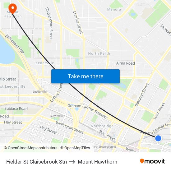 Fielder St Claisebrook Stn to Mount Hawthorn map