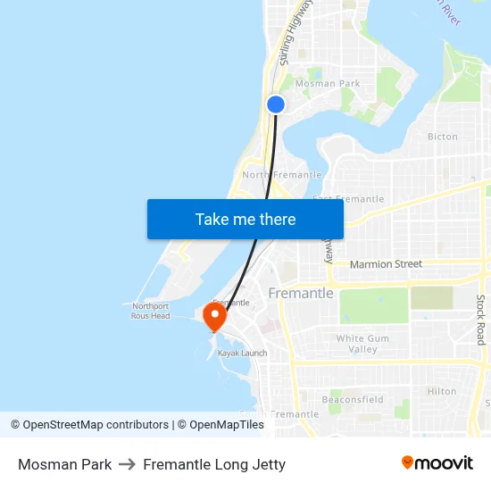 Mosman Park to Fremantle Long Jetty map