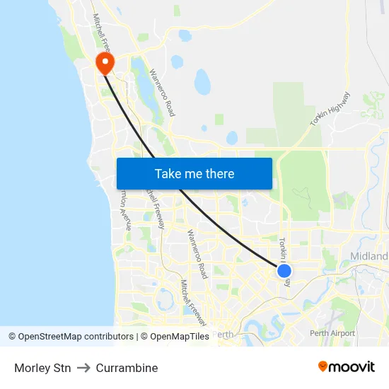 Morley Stn to Currambine map