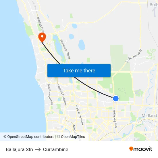 Ballajura Stn to Currambine map