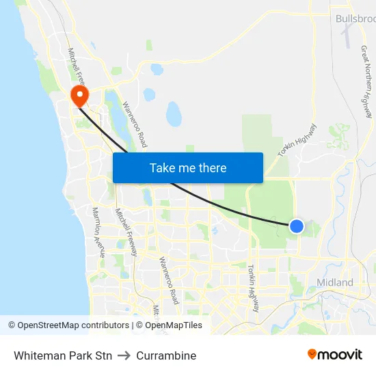 Whiteman Park Stn to Currambine map