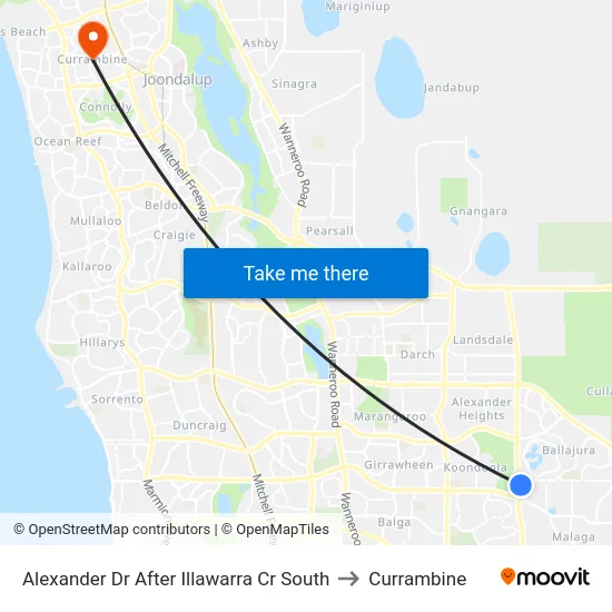 Alexander Dr After Illawarra Cr South to Currambine map