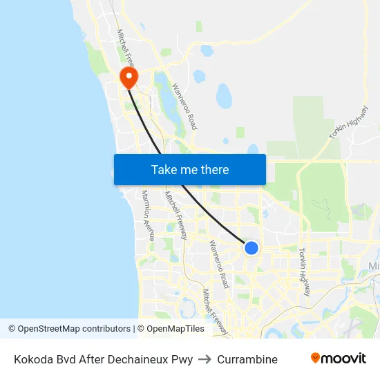 Kokoda Bvd After Dechaineux Pwy to Currambine map