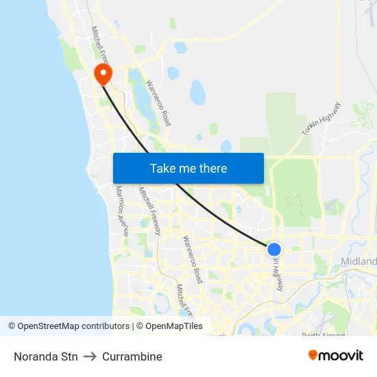 Noranda Stn to Currambine map