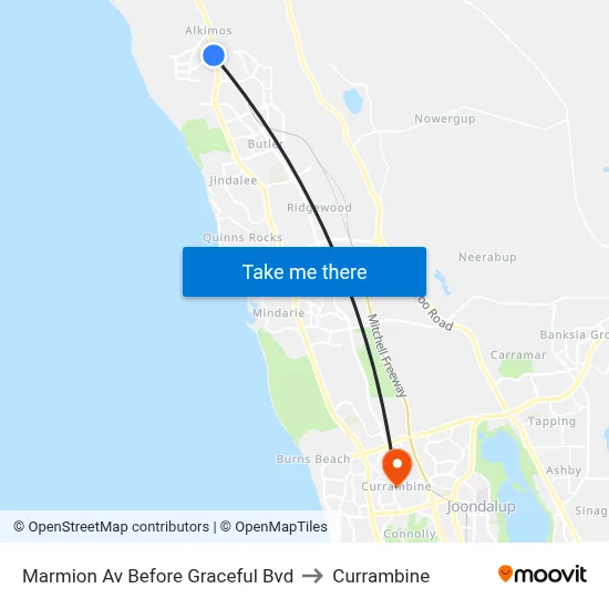 Marmion Av Before Graceful Bvd to Currambine map