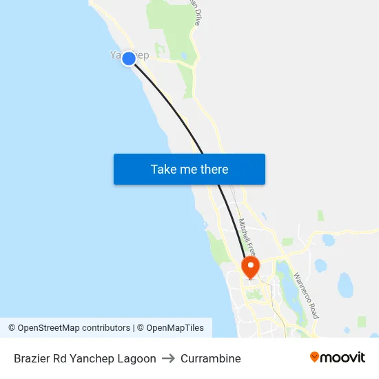 Brazier Rd Yanchep Lagoon to Currambine map