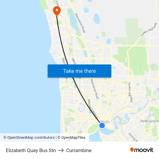Elizabeth Quay Bus Stn to Currambine map