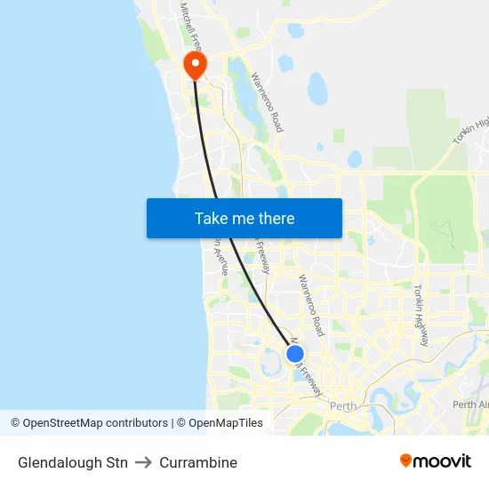 Glendalough Stn to Currambine map