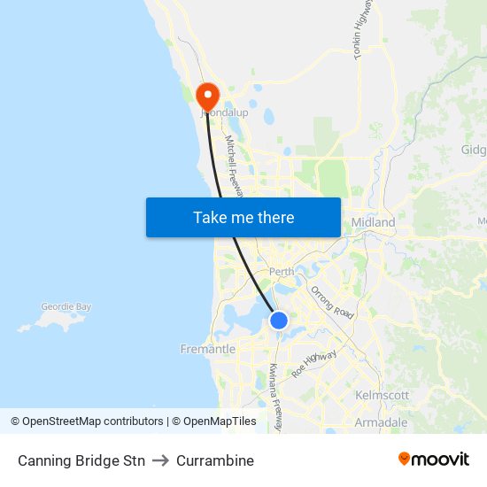 Canning Bridge Stn to Currambine map