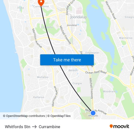 Whitfords Stn to Currambine map