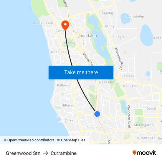 Greenwood Stn to Currambine map
