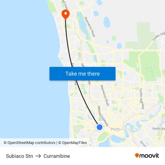 Subiaco Stn to Currambine map