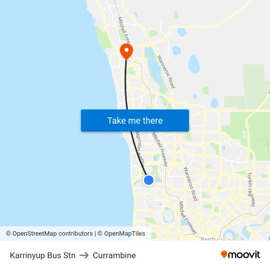 Karrinyup Bus Stn to Currambine map