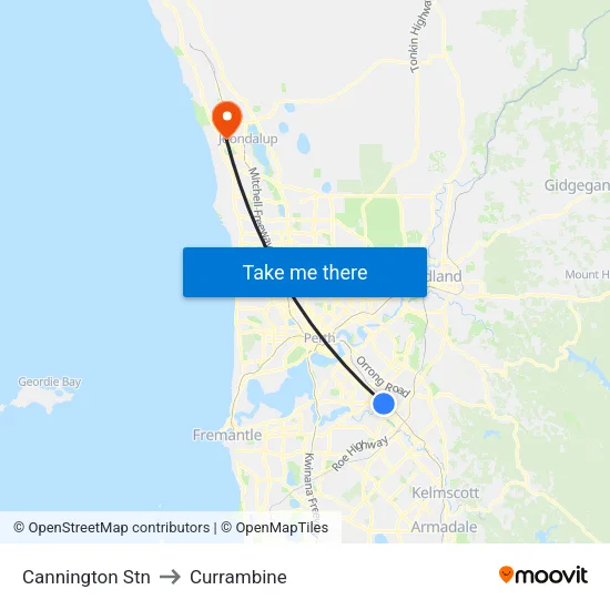 Cannington Stn to Currambine map