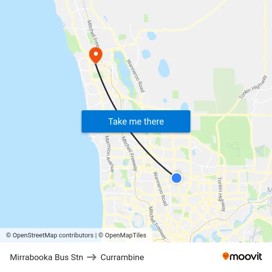 Mirrabooka Bus Stn to Currambine map
